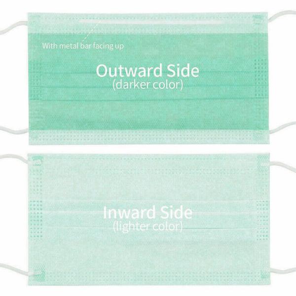 Anti Dust Green Disposable Mask , Earloop Face Mask High Filtration Capacity