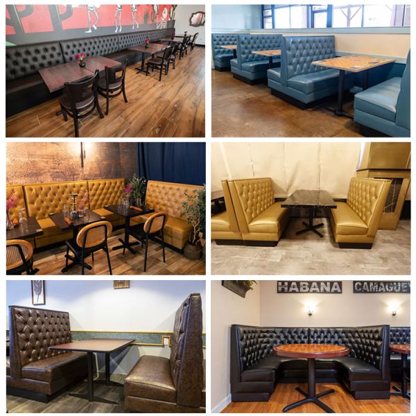 American Vinyl Restaurant Booth With Diamond Pattern Tufted Light Luxury Table and Seating