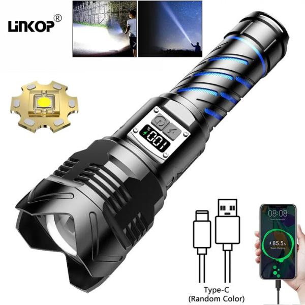 Super Bright Rechargeable LED Flash Light Aluminum Alloy Zoom Digital Display