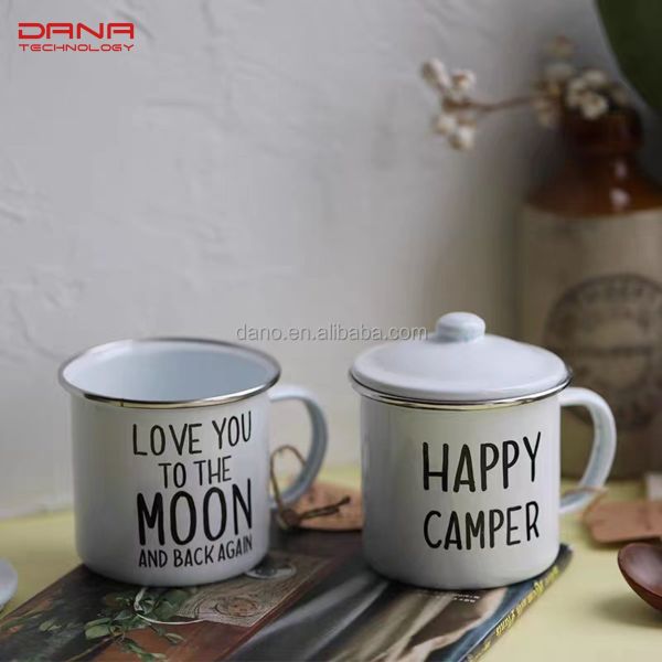 C Shape Handle Custom Design Enamel Coffee Mugs Milk Mugs Hot Water Mugs Designed for Camping and Outdoor Enthusiasts