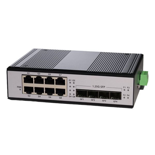 Industrial Switch 4 SFP Fiber Ports 8 Port DIN Rail PoE Ethernet Switch