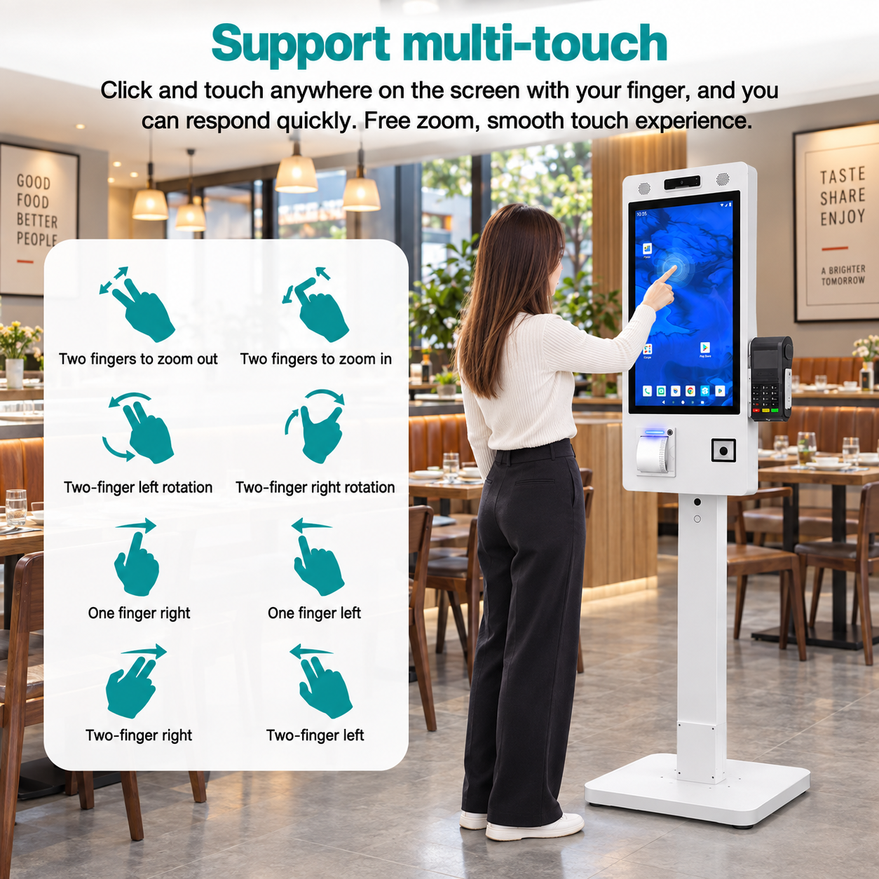 21.5 Inch Self-Service Ordering Kiosk with HD Camera, 80mm Thermal Printer & 1D 2D Scanner All in One Touch POS Terminal for Restaurant & Retail