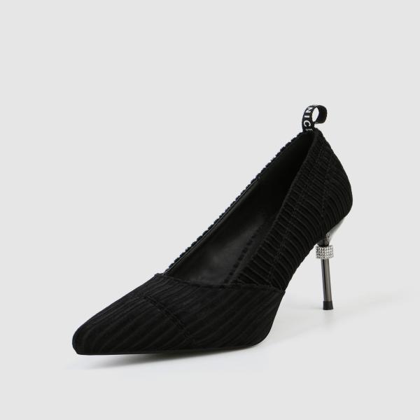 ZM007 9871-1 Pointed Stripe Suede Ladies High-Heeled Shoes Stiletto Nightclub Style Diamond-Studded Women'S Shoes