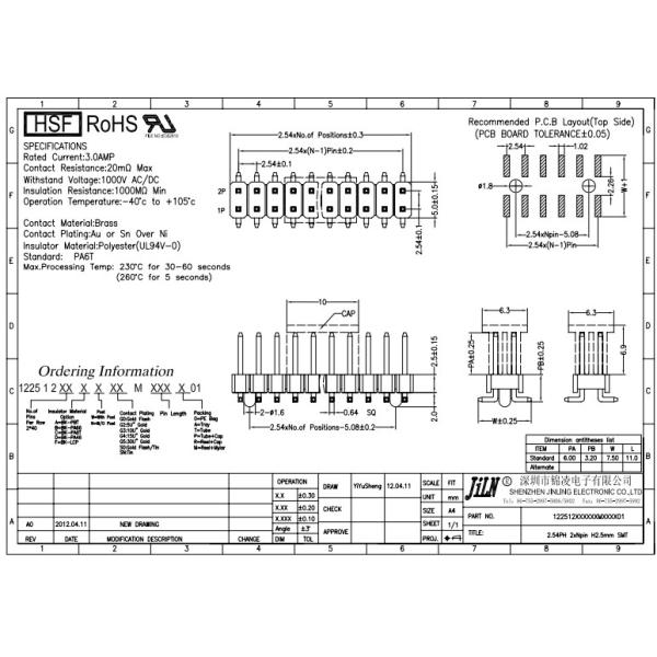 PA6T 3.0Amp Male Pin Header Connector 1000VAC For PCB Board