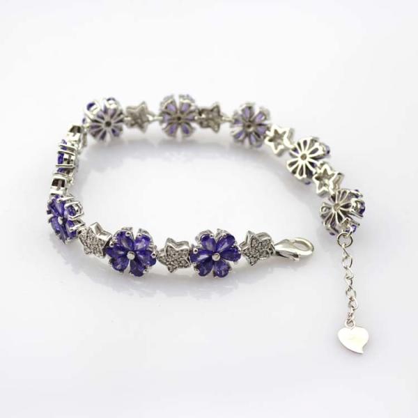 Sterling Silver Link Flower Amethyst Cubic Zircon Tennis Bracelet(B01PURPLE)