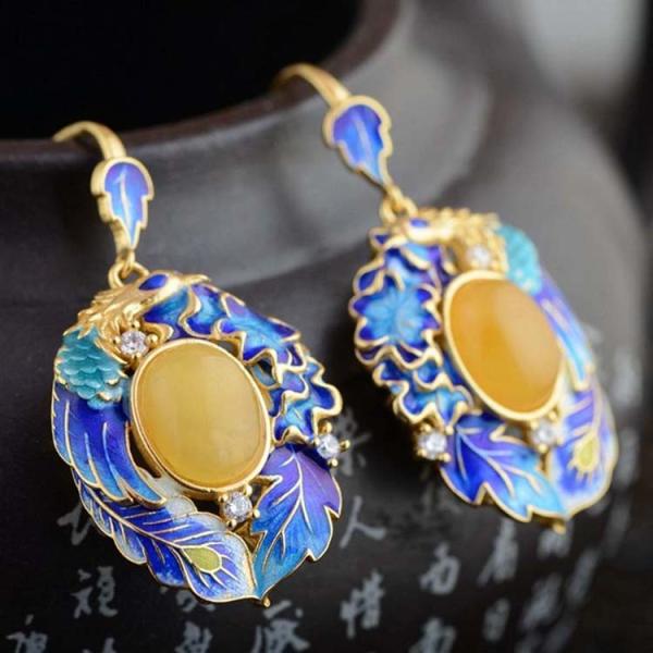 Retro 925 Silver Blue Enamel Mellite Drop Dangle Earrings(TRS30731)