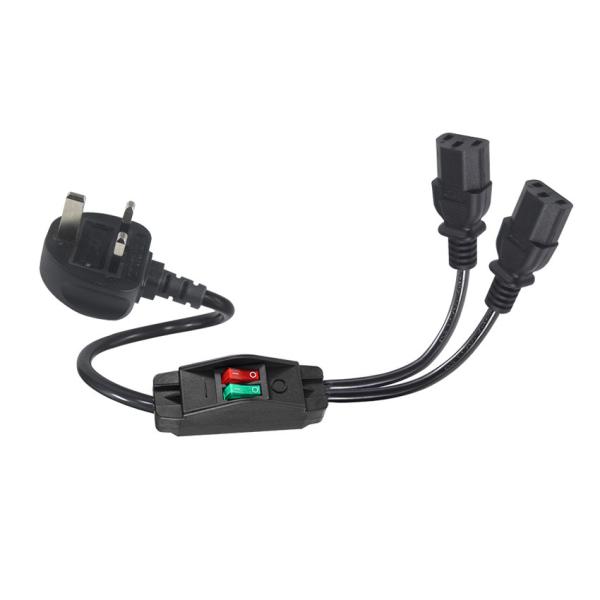 UK Plug 2xC13 Y Splitter Power Cord 7A 0.8M Black White