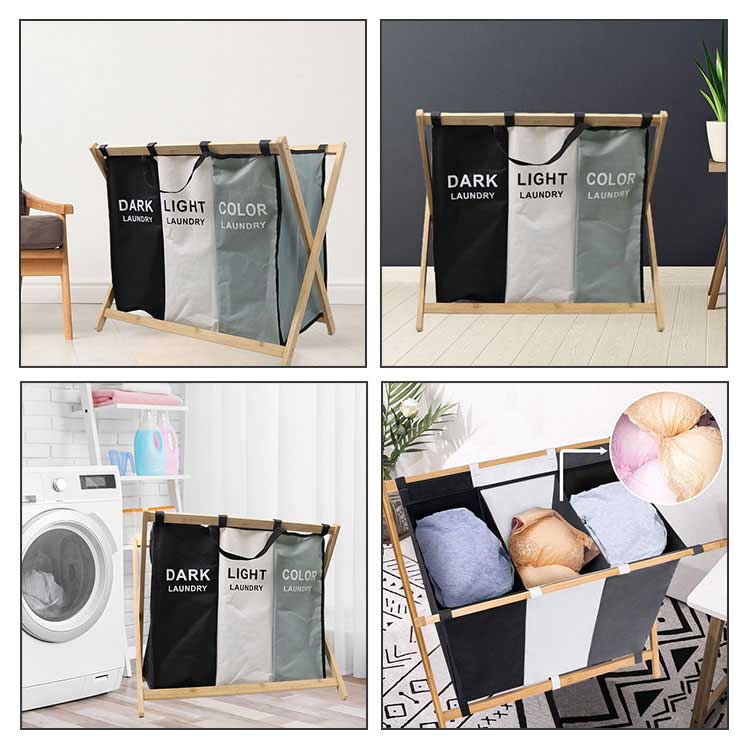 Легковес Breathable влагостойкой рамки корзины прачечной 3 ящиков бамбуковой Washable