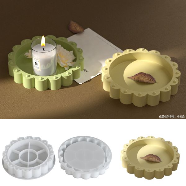 Aromatherapy gypsum cement drip glue circular bead lace tray silicone mold DIY storage tray mold