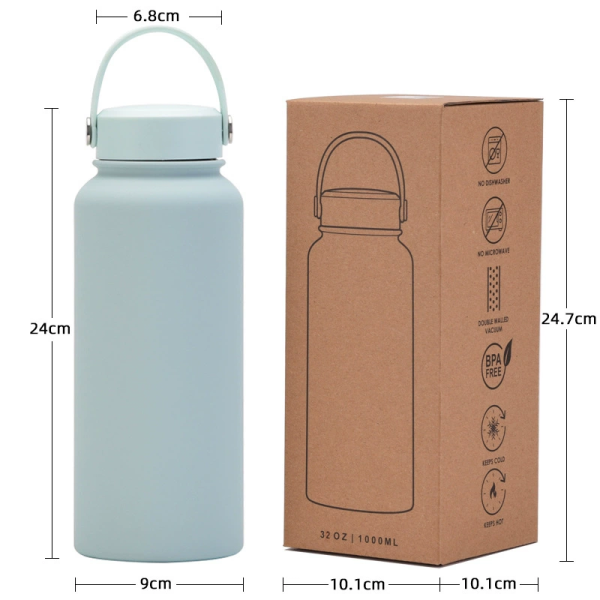 New Stainless Steel Sports Water Bottle Large-capacity 1L American Wide-mouth Insulated Flask Portable Outdoor Customized Water Cup