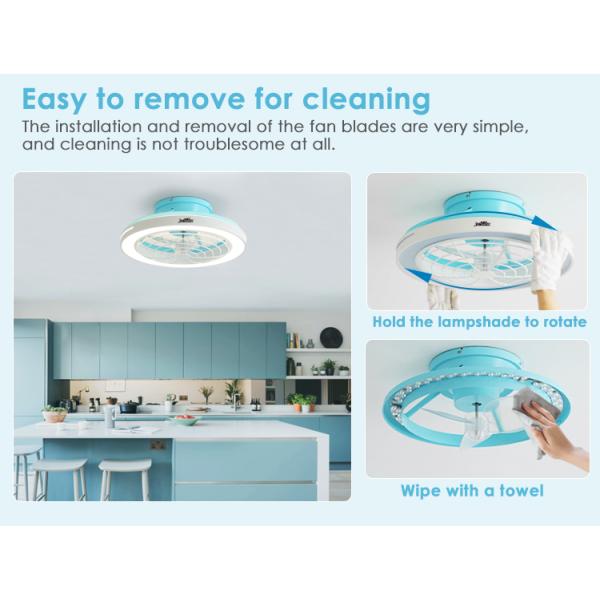 Grande fluxo de ar 20 polegadas de acabamento azul LED ventilador de teto para quarto design moderno