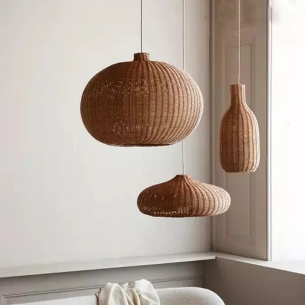 Dining Room Lamp Cafe LED farmhouse Village Vintage Handmade Wicker Pendant Light(WH-WP-112)