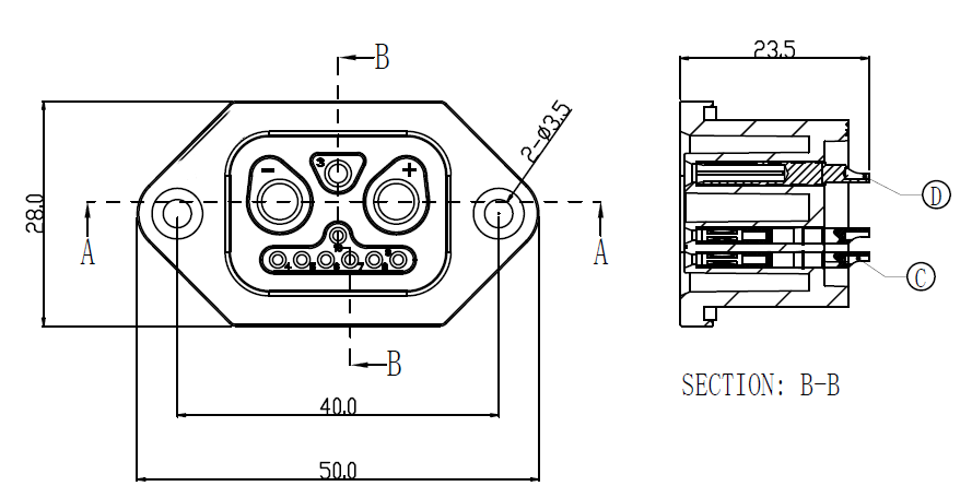 Compact Lithium Battery Power Connector 2+1+7P 40A EV Battery Connector
