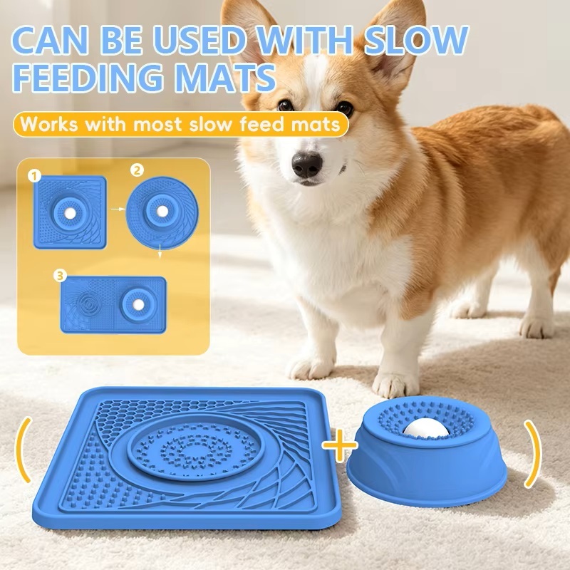 Silicone Slow Feeder Dog Bowl Anti Choking Rolling Ball Non-Slip Suction Base