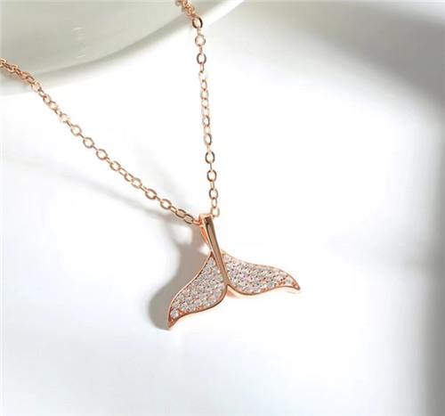 2021 Korean Shinny Jewelry 925 Sterling Silver Necklace Geometric Cubic Zirconia Mermaid Pendant Necklace For Women