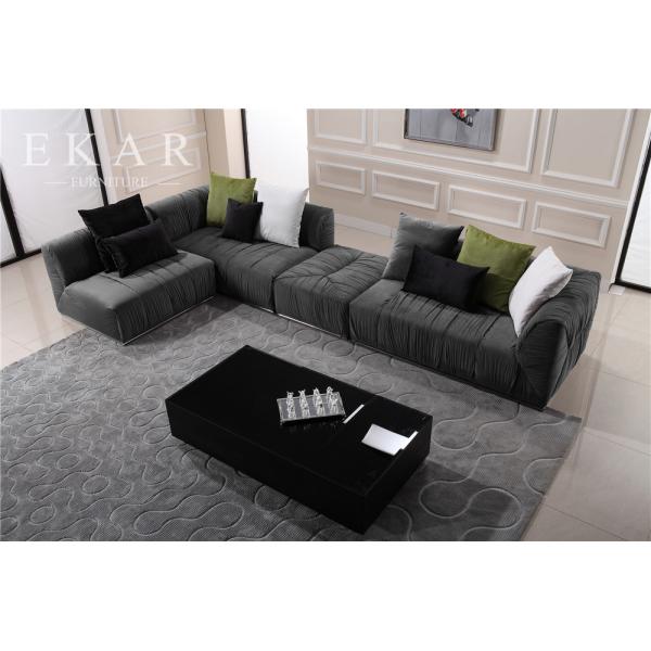European Modern Elegant Extra Large Velvet Black Sectional Sofa Furniture