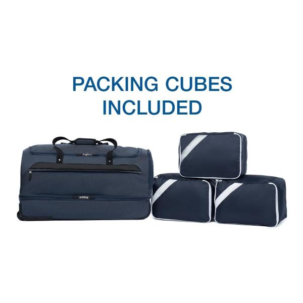 Double Layered Rolling Trolley Duffel Bag  20-25kgs Load With Seperate Storage Cubes