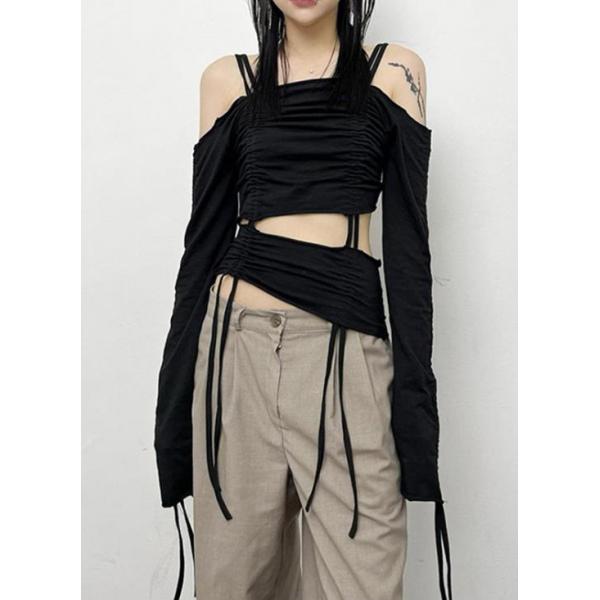 Женщины фабрики одеяния изготовленные на заказ с - - длинного плиссированное плечом - Sleeved верхняя часть блузки слинга полости