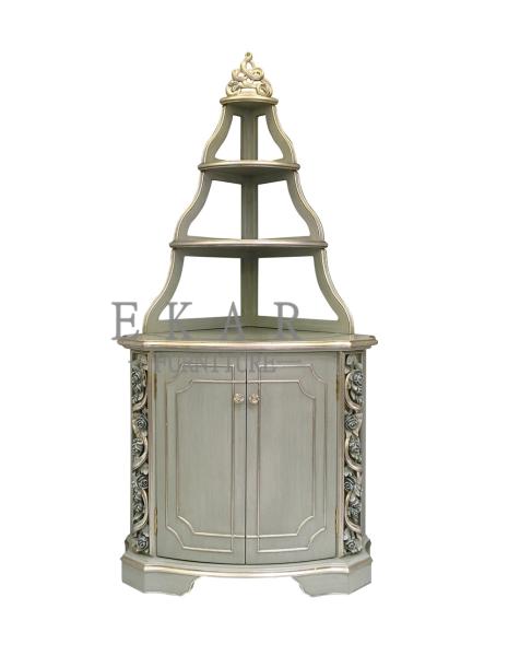 Glass Cupboard In Wooden Frame Ivory Lacquer Antique Style Glass Cabinet FJ-188