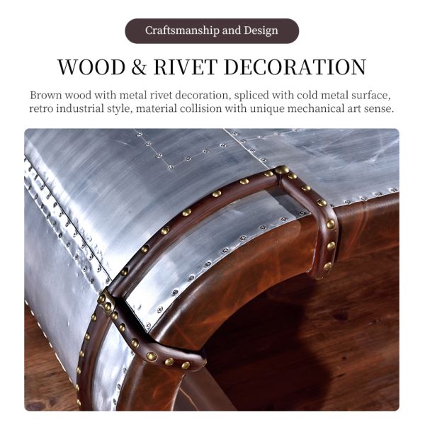 Nidea #8646 Vintage Industrial Style Coffee Table Whiskey  Bar Metal Aluminum Rivet Rattan Durable Handmade for Living Room High-End