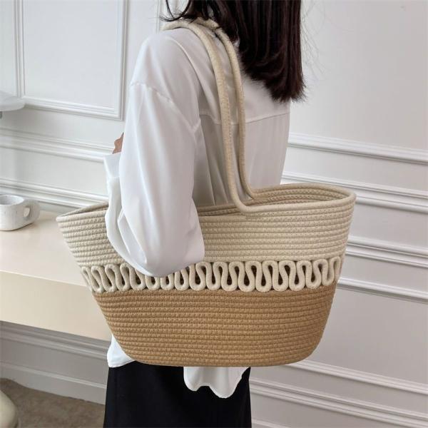 Straw Tote Bag for Women Handwoven Cotton Straw Shoulder Bag Crochet Tassel Beach Bohemian Purse for Women