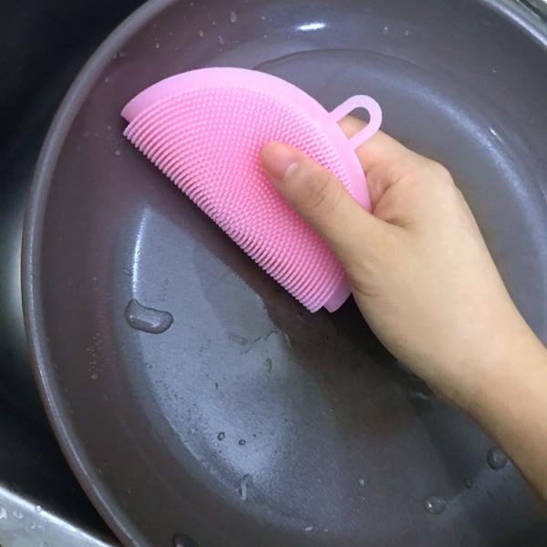 Amazon's hot sale soft Antibacterial silicone wash sponge dish scrubber Cleaning Brush for kitchen