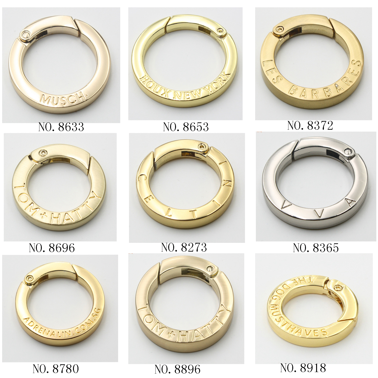 Custom Spring Ring Buckle Zinc Alloy Metal Open O Ring, OEM ODM Embossed Logo Spring O‑Ring, Custom Engraved Metal Snap Ring for Handbag Hardware Accessories