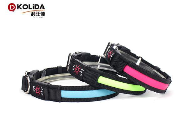 3 Colors Adjustable LED Dog Collar , Flashing Luminous Dog Collars Outdoor