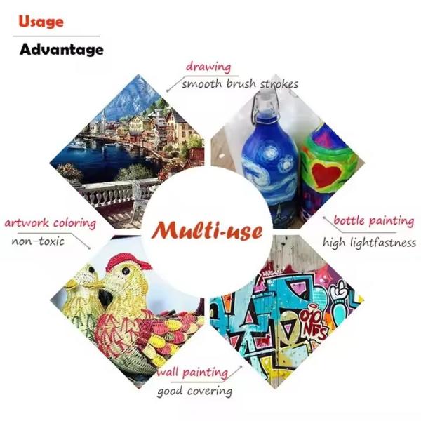Non Toxic 12 Colors Artist Acrylic Paint 12ml Per Tube For Canvas Painting