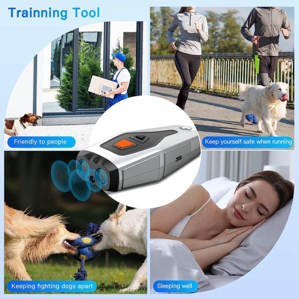 Dual Probe Ultrasonic Dog Repeller LED Light Rechargeable Waterproof Anti-Barking Training Devices Handheld Outdoor Use Plastic