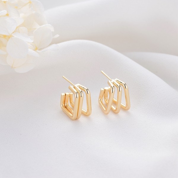 Fashion and Minimalist 14K Gold Plated Geometric Multi Layer Women's Earring Hypoallergenic Jewelry Studs Earrings