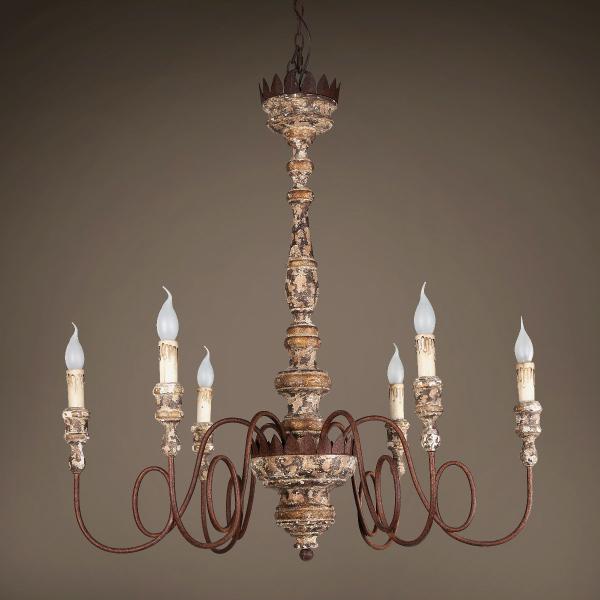Wood frame Iron chandelier for indoor home lighting fixtures (WH-CI-62)