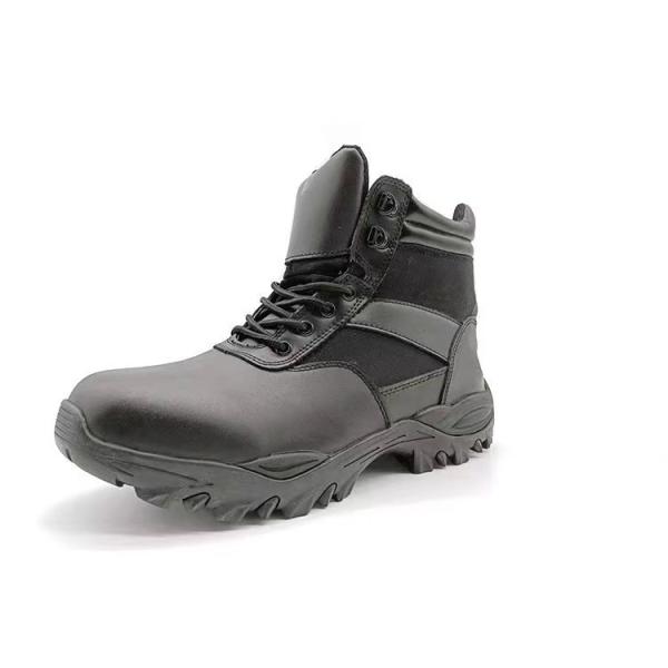 Round Toe Black Mid Calf Combat Boots with Steel Toe and Steel Sole Protection