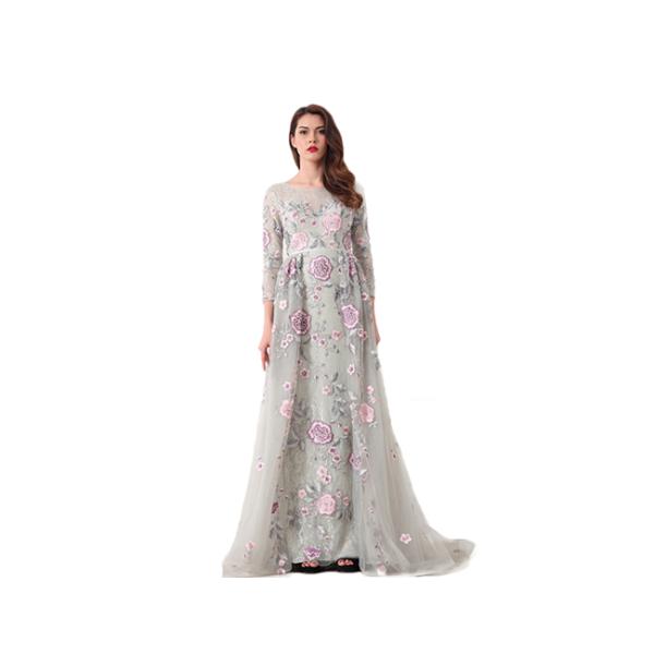 Purplish Red Women Party Long Sleeve Evening Gowns / Vintage Nightdress