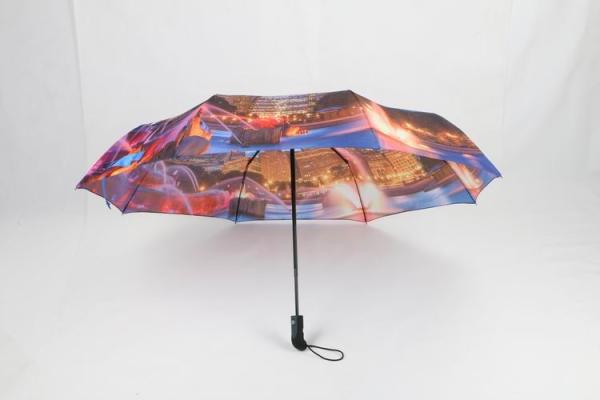 Digital Printing 3 Telescopic Golf Umbrella , Folding Golf Umbrella Soft Rubber Handle