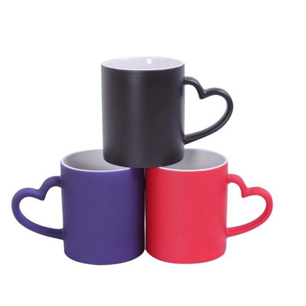 11oz Ceramic Mug Sublimation Color Changing Mug With Heart Handle For Sublimation Printing