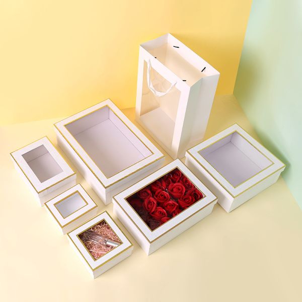 Wholesale Universal Display Cover Packaging Box For New Year Square Transparent Open-window Birthday Gift Box