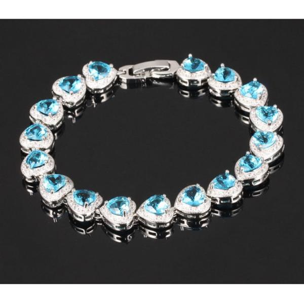 Fashion Platinum Plated Links Chain Heart Shape Blue Cubic Zirconia Tennis Bracelet (JDS949BLUE)