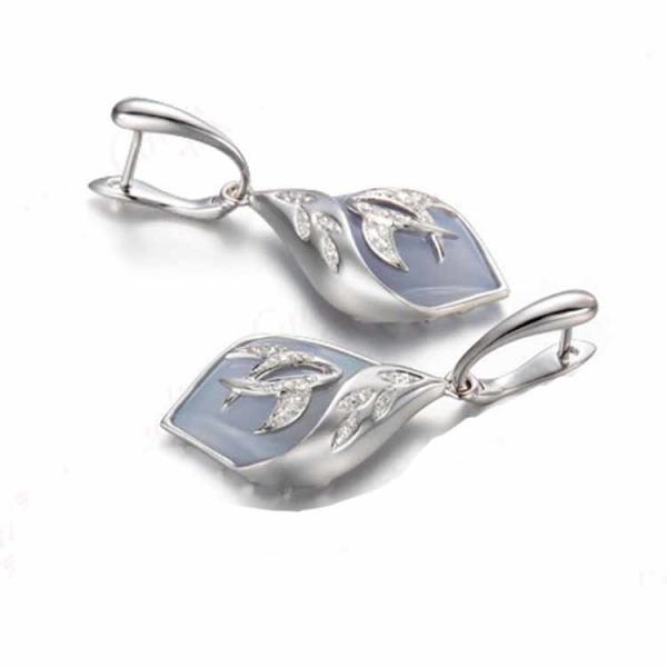 Women Jewelry Rose Gold Blue Chalcedony Dangle Earrings (GDE016)