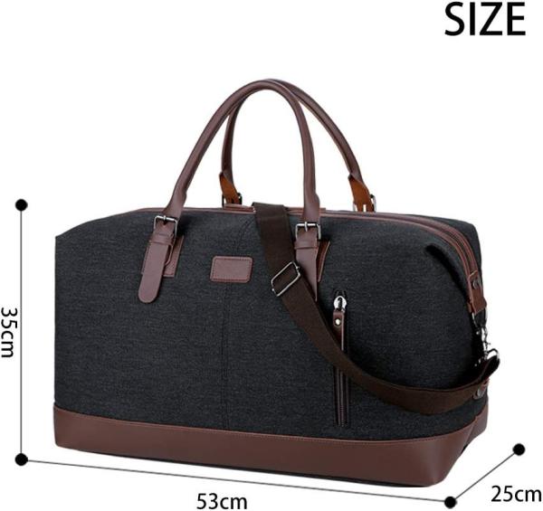 Large Capacity Travel Duffel Bag Leather Black Canvas Shoulder Crossbody Weekend