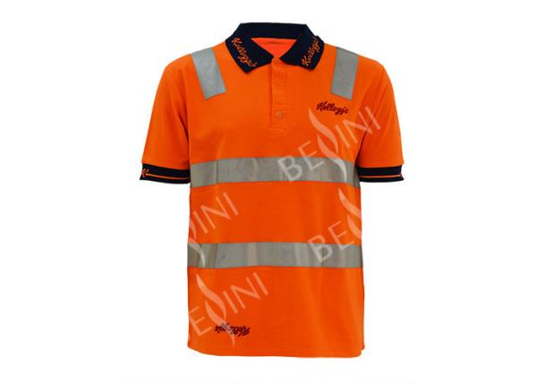 Short Sleeve Custom Design Work Shirts , Reflective Polo Shirts No Shrinking