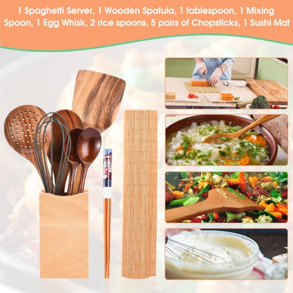 Safe Acacia Wooden Kitchen Utensil Set Spoon Nonstick Hard Dish Washer