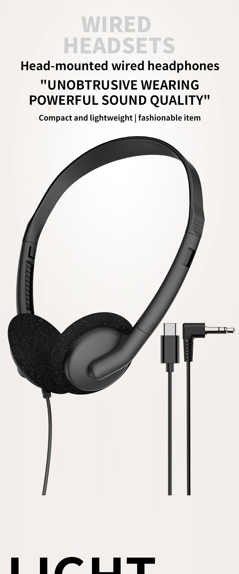 JTY-0121 Wired Head Mounted Headphones 3.5mm/Type-C Plug Lightweight Headphones Comfortable Earcups Stereo Audio Headphones Suitable for Aviation/Train/Classroom/Office/Museum OEM/ODM Customization