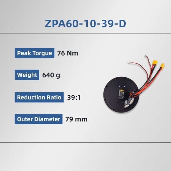 ZBDynamiX ZPA60-10-39-D High-Torque Planetary Joint Actuator | 76 Nm Peak Torque, 39:1 Reduction Ratio, OD79 mm