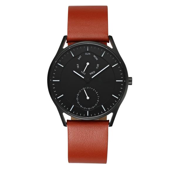 Red brown leather strap japan movt stainless steel back sr626sw watch