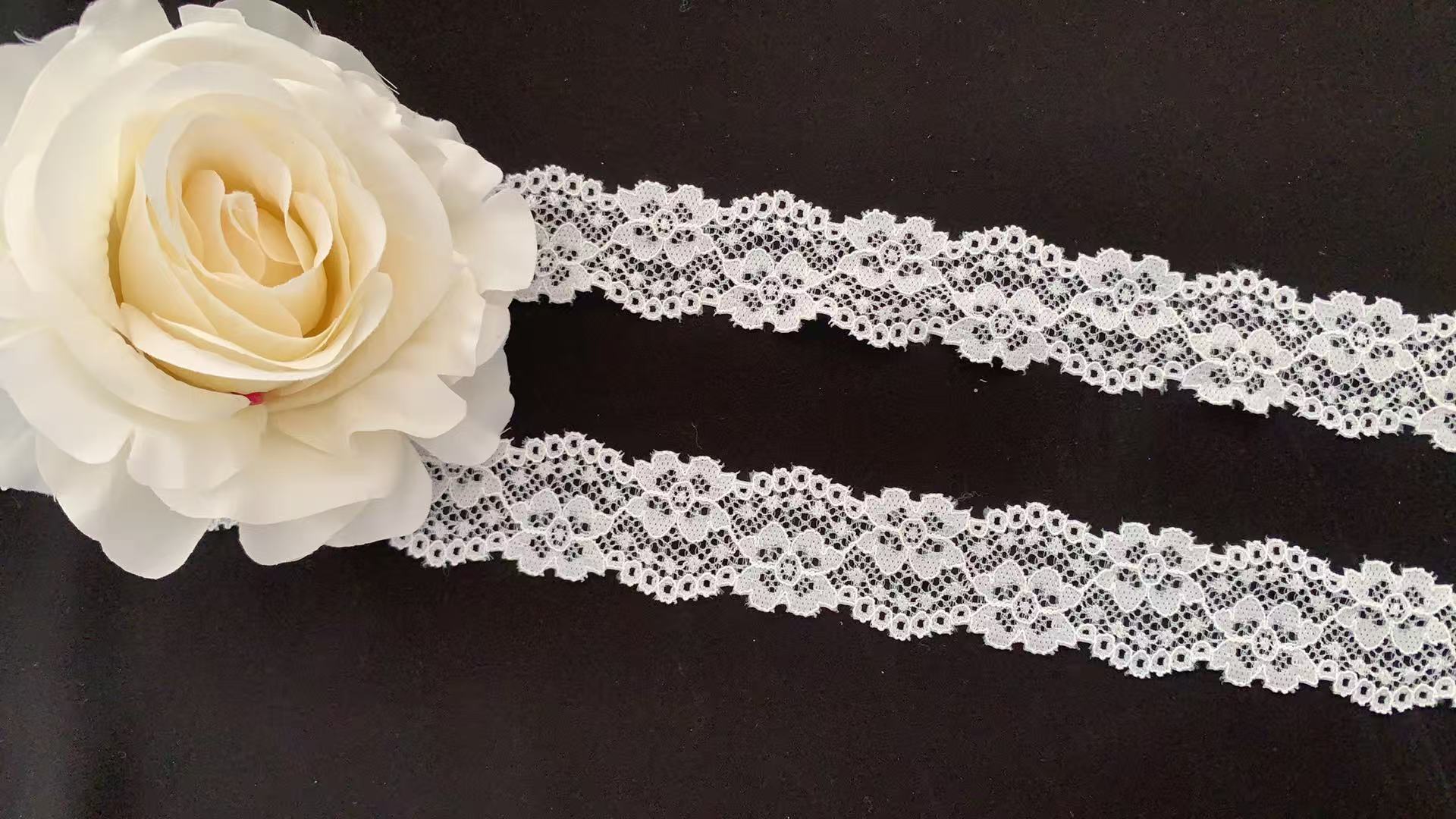 3CM French Romantic Hollow Floral Stretch Lace Trim Stretchy Spandex Border for Wedding Dresses, Bra Lingerie & Household Fabric Decoration DIY