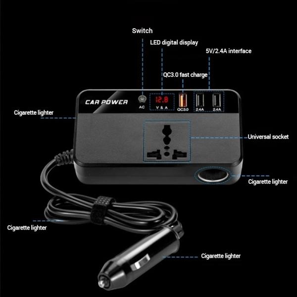 200W Truck Car Inverter DC 24V 12V to AC 220V Converter Power Charger Adapter USB Fast Charge Station