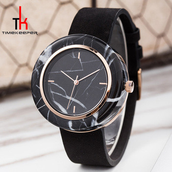 Black Marble Face Watch Mens Genuine Leather Straps Water Resistant 3 Atm