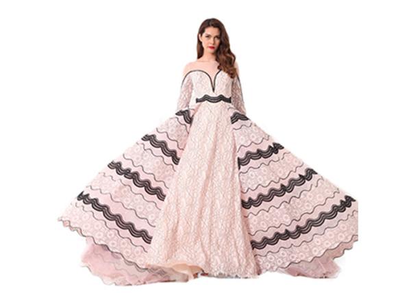 High End Lace Long Sleeve Women Muslim Evening Dress With Lace Flower