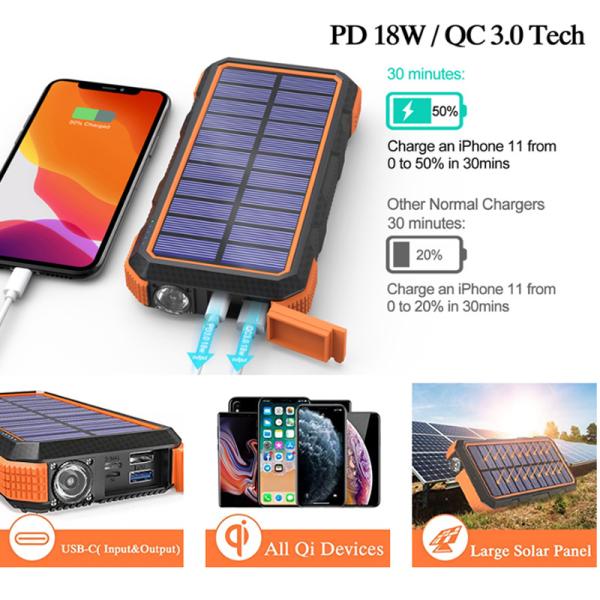 18W 20000mah Wilress Solar Power Bank Li Polymer Battery